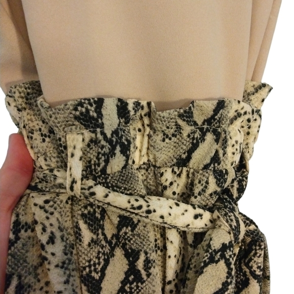 Halter Jumper Wide Leg J for Justify Beige Reptile Print Bottom Tie Belt L - Picture 7 of 11